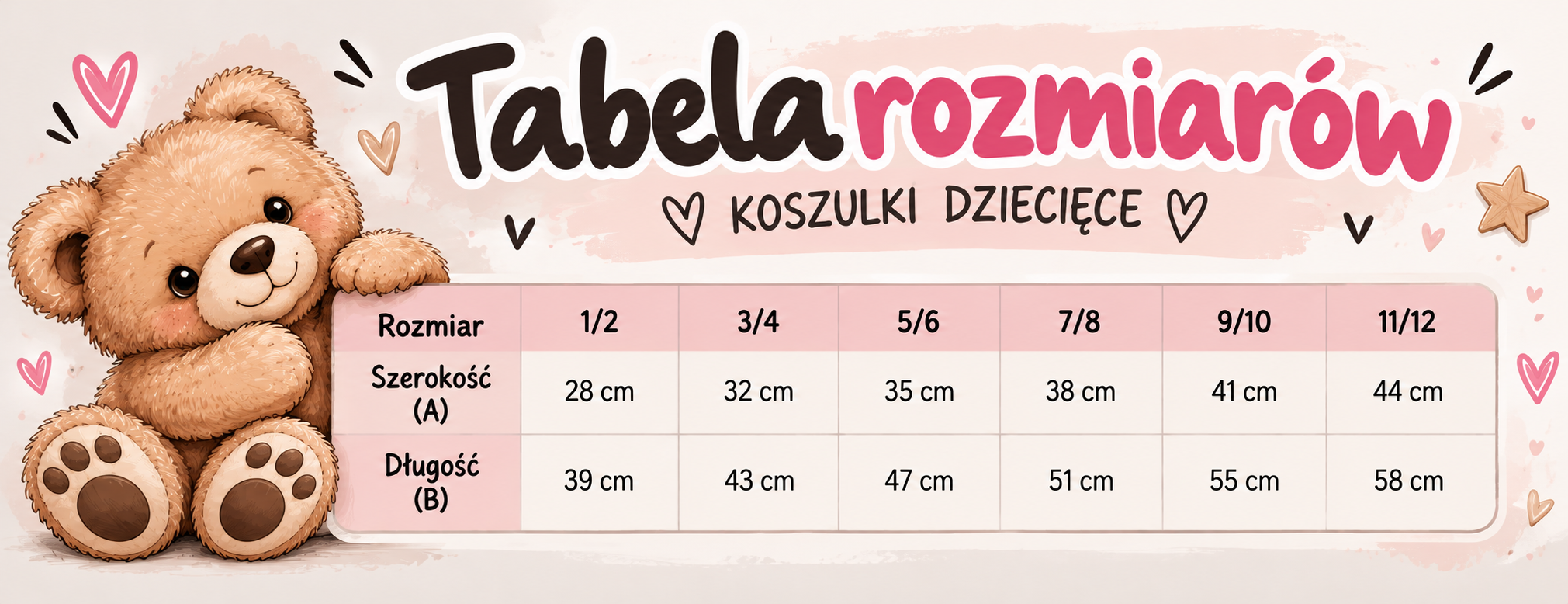 Dziewczęca koszulka kocham moją Mamę tabela wymiarów dziecięcych koszulek